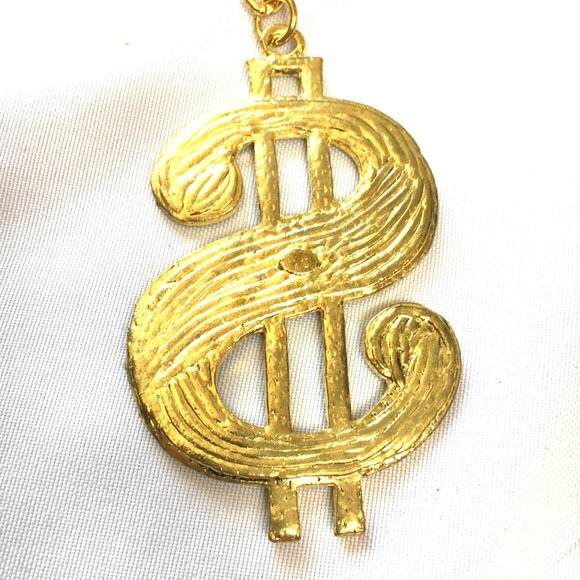 70’s Style Pimp Rapper Gold Tone  Dollar  Sign Necklace NWOT NOS - Picture 6 of 7